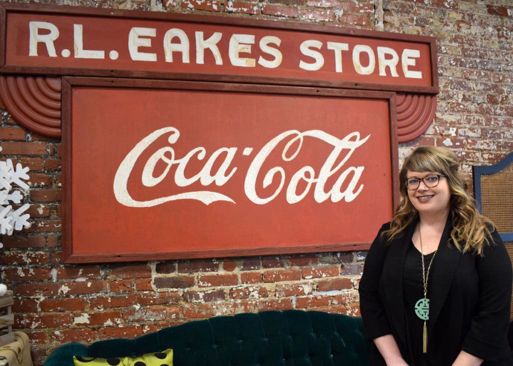 Anne Eakes with sign